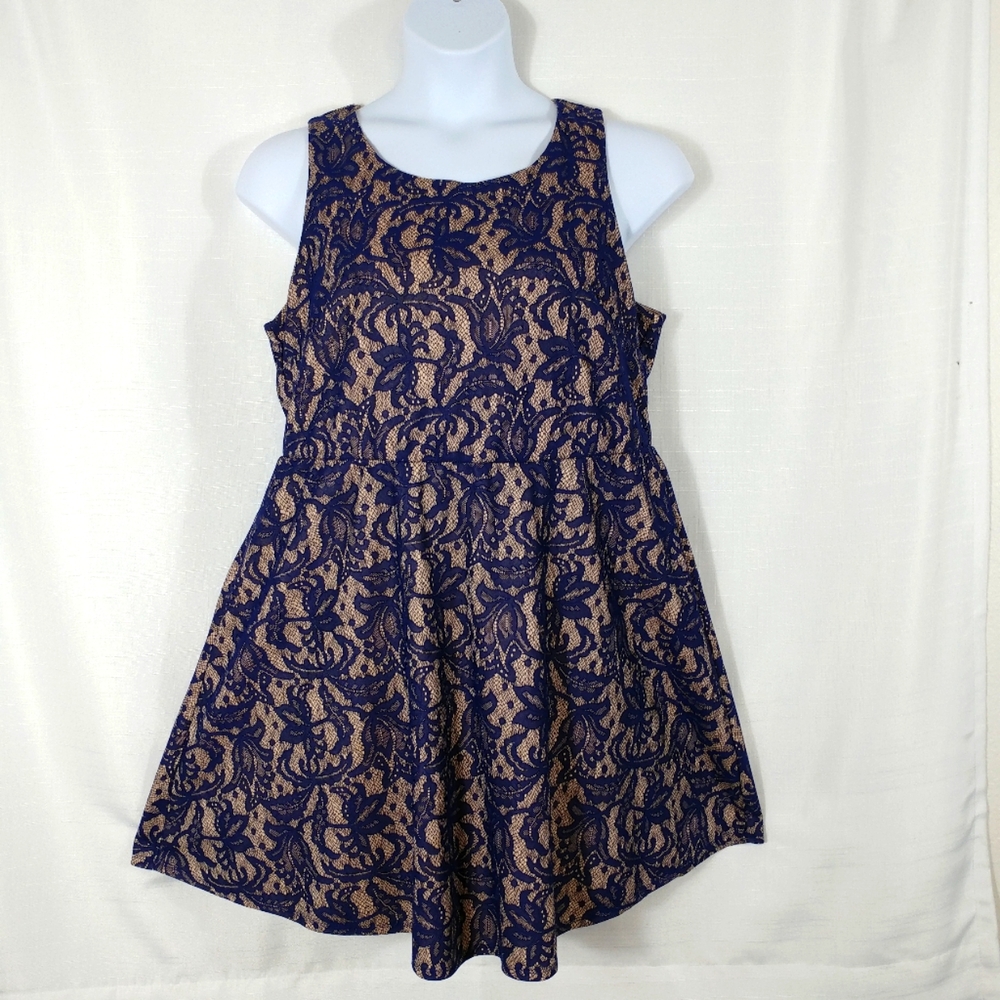 Heart Soul Deep Blue Lace Sleeveless Fit & Flare Dress Women's Plus Size 1X